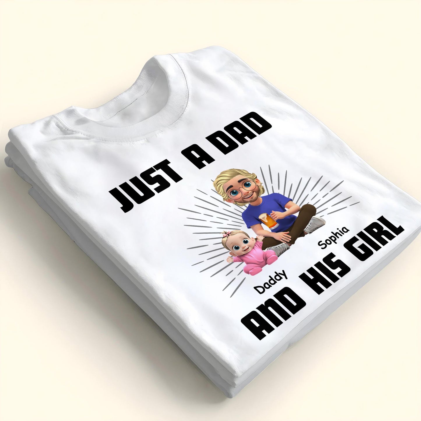 Juste un papa et sa fille, papa et sa fille de dessin animé - T-shirt unisexe personnalisé, sweat à capuche - DAD057_WBAS