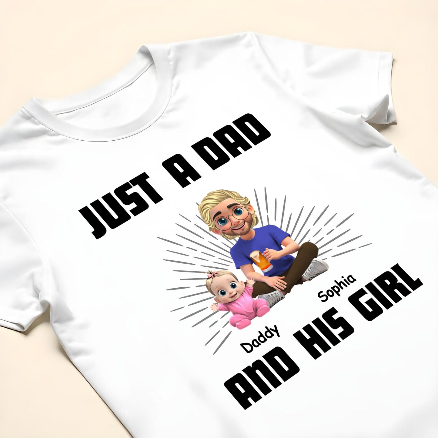 Juste un papa et sa fille, papa et sa fille de dessin animé - T-shirt unisexe personnalisé, sweat à capuche - DAD057_WBAS