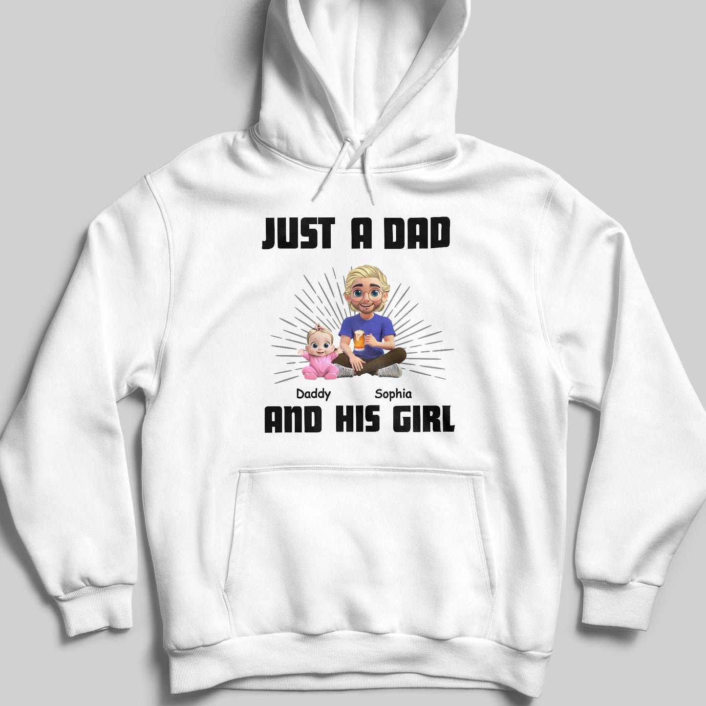 Juste un papa et sa fille, papa et sa fille de dessin animé - T-shirt unisexe personnalisé, sweat à capuche - DAD057_WBAS