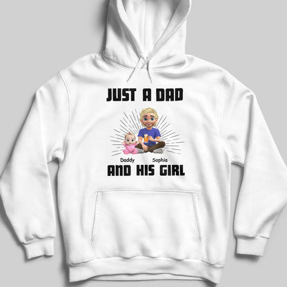 Juste un papa et sa fille, papa et sa fille de dessin animé - T-shirt unisexe personnalisé, sweat à capuche - DAD057_WBAS
