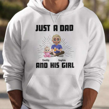 Juste un papa et sa fille, papa et sa fille de dessin animé - T-shirt unisexe personnalisé, sweat à capuche - DAD057_WBAS