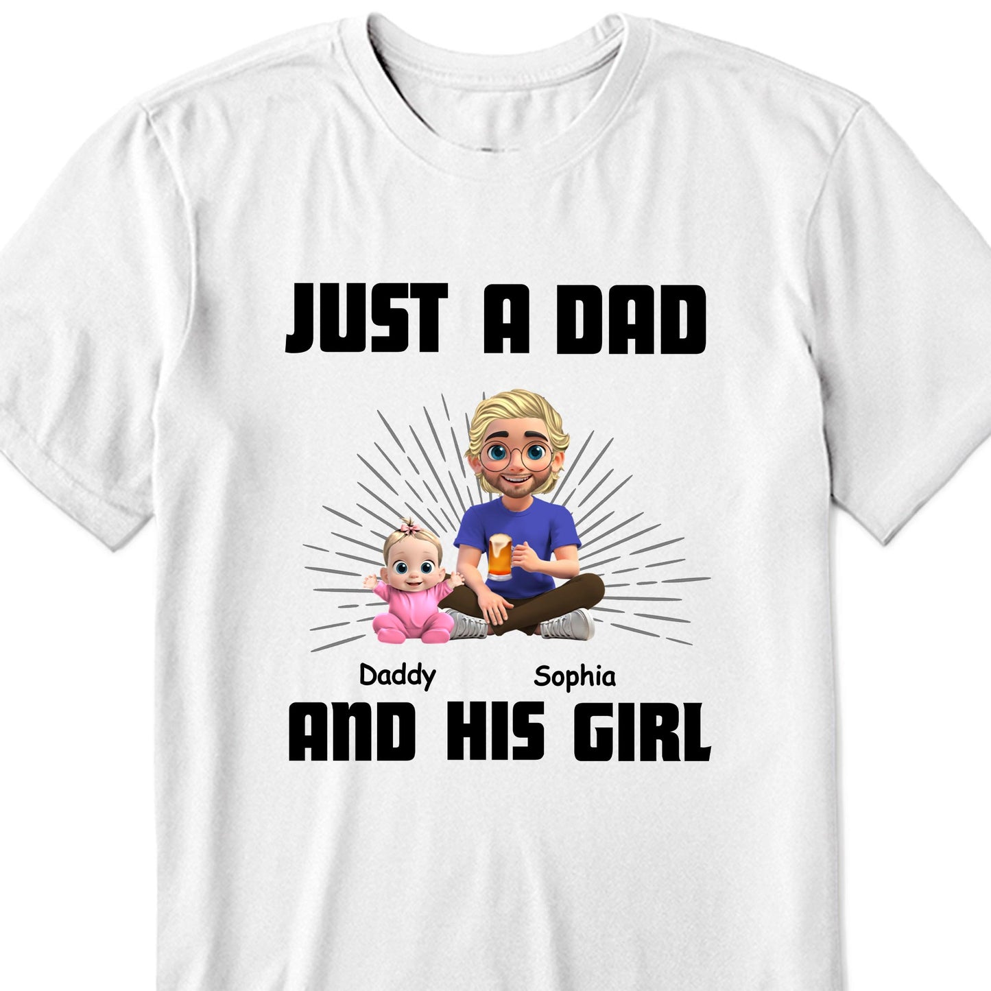 Juste un papa et sa fille, papa et sa fille de dessin animé - T-shirt unisexe personnalisé, sweat à capuche - DAD057_WBAS