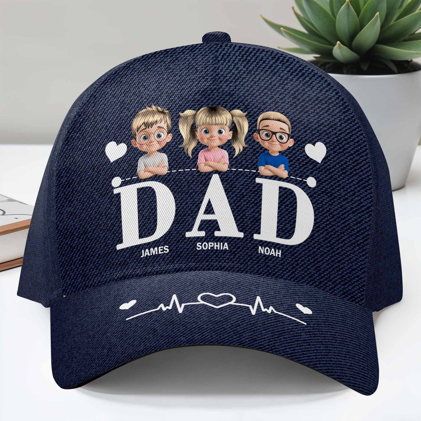 Dad, Cartoon Children and Hearts - Personalized Classic Cap - DAD062_CCAP