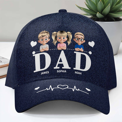 Dad, Cartoon Children and Hearts - Personalized Classic Cap - DAD062_CCAP