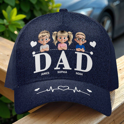 Dad, Cartoon Children and Hearts - Personalized Classic Cap - DAD062_CCAP