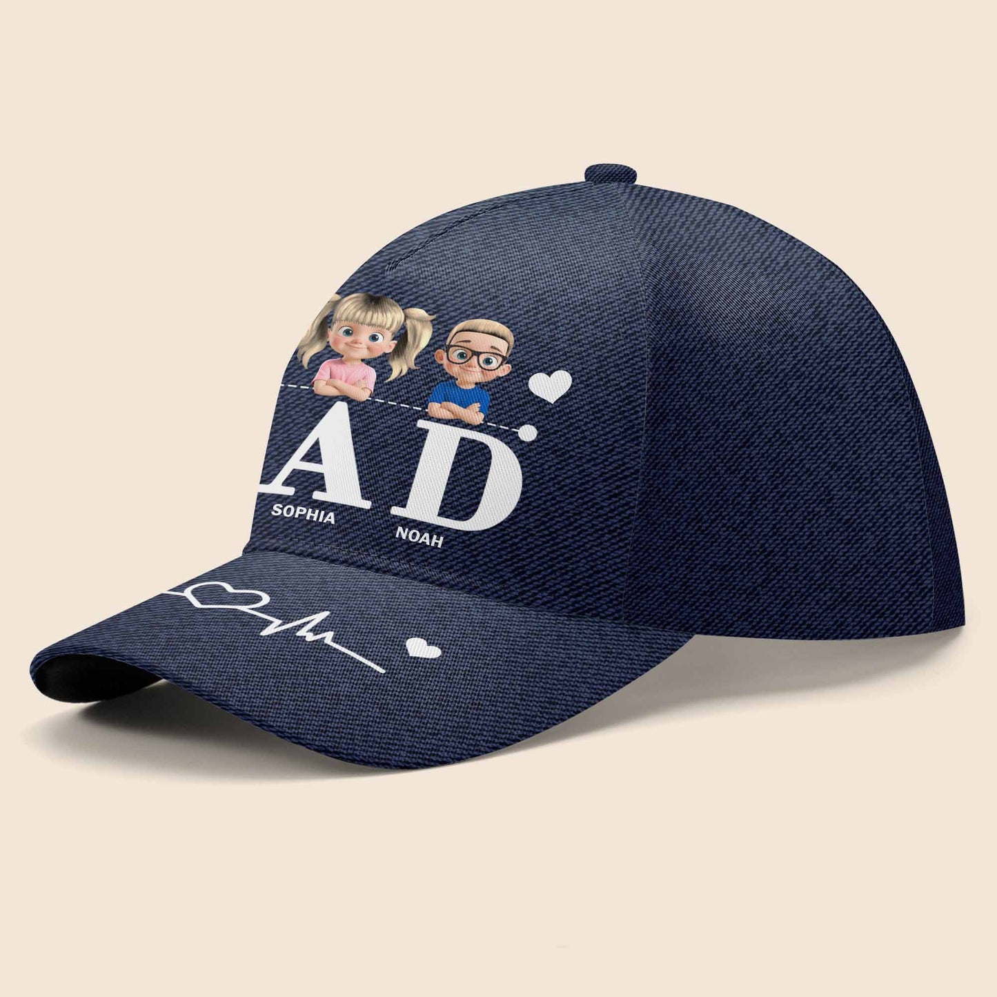 Dad, Cartoon Children and Hearts - Personalized Classic Cap - DAD062_CCAP
