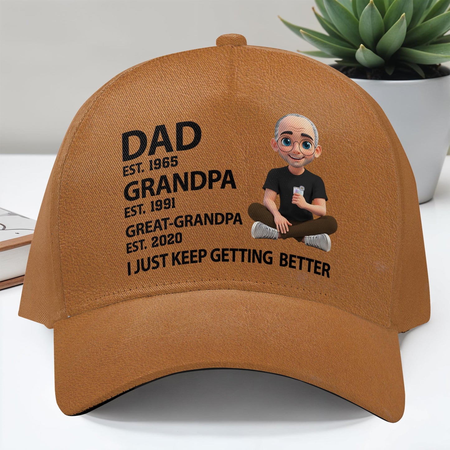 Dad Est. 1983 Grandpa Est. 2002 Great-Grandpa Est. 2047 I Just Keep Getting Better, Cartoon Character - Personalized Classic Cap - DAD063_CCAP