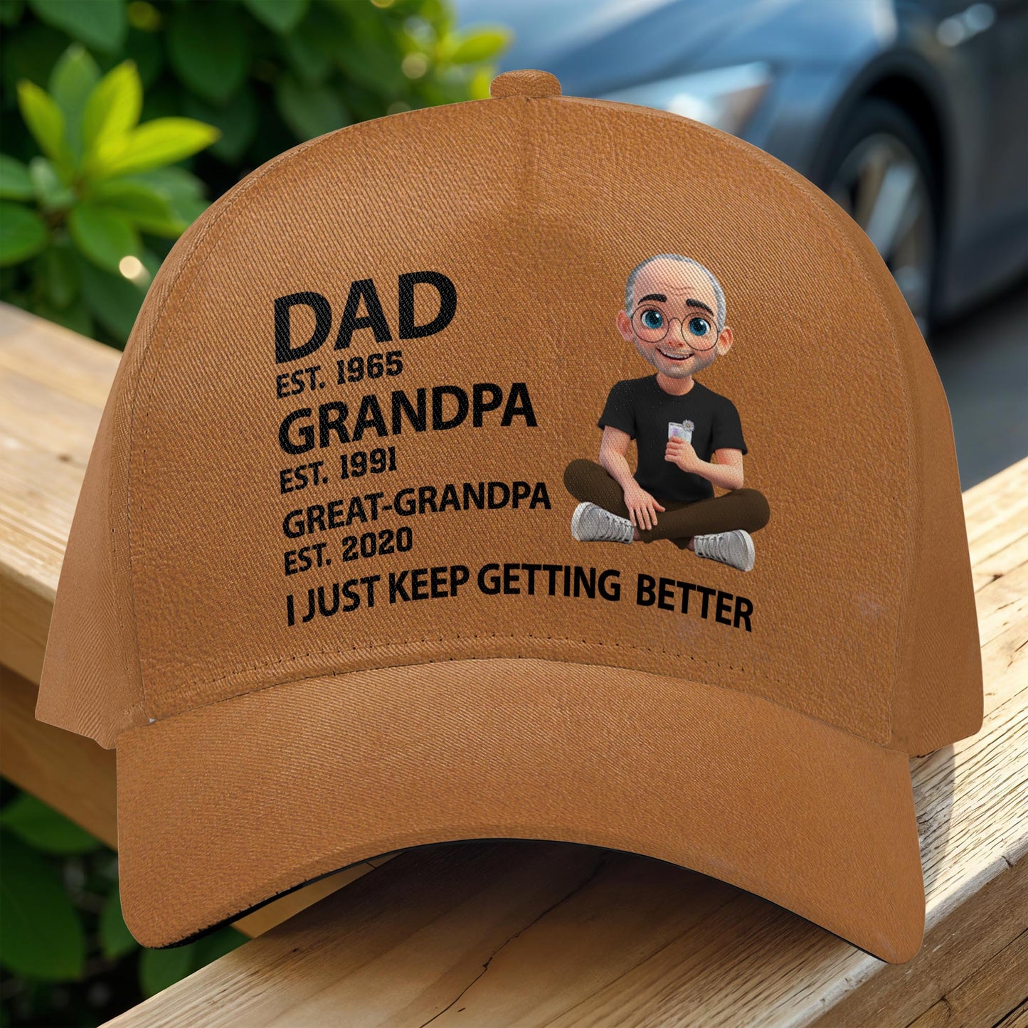 Dad Est. 1983 Grandpa Est. 2002 Great-Grandpa Est. 2047 I Just Keep Getting Better, Cartoon Character - Personalized Classic Cap - DAD063_CCAP