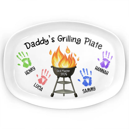 Daddy's Grilling Plate With Handprints And Flames