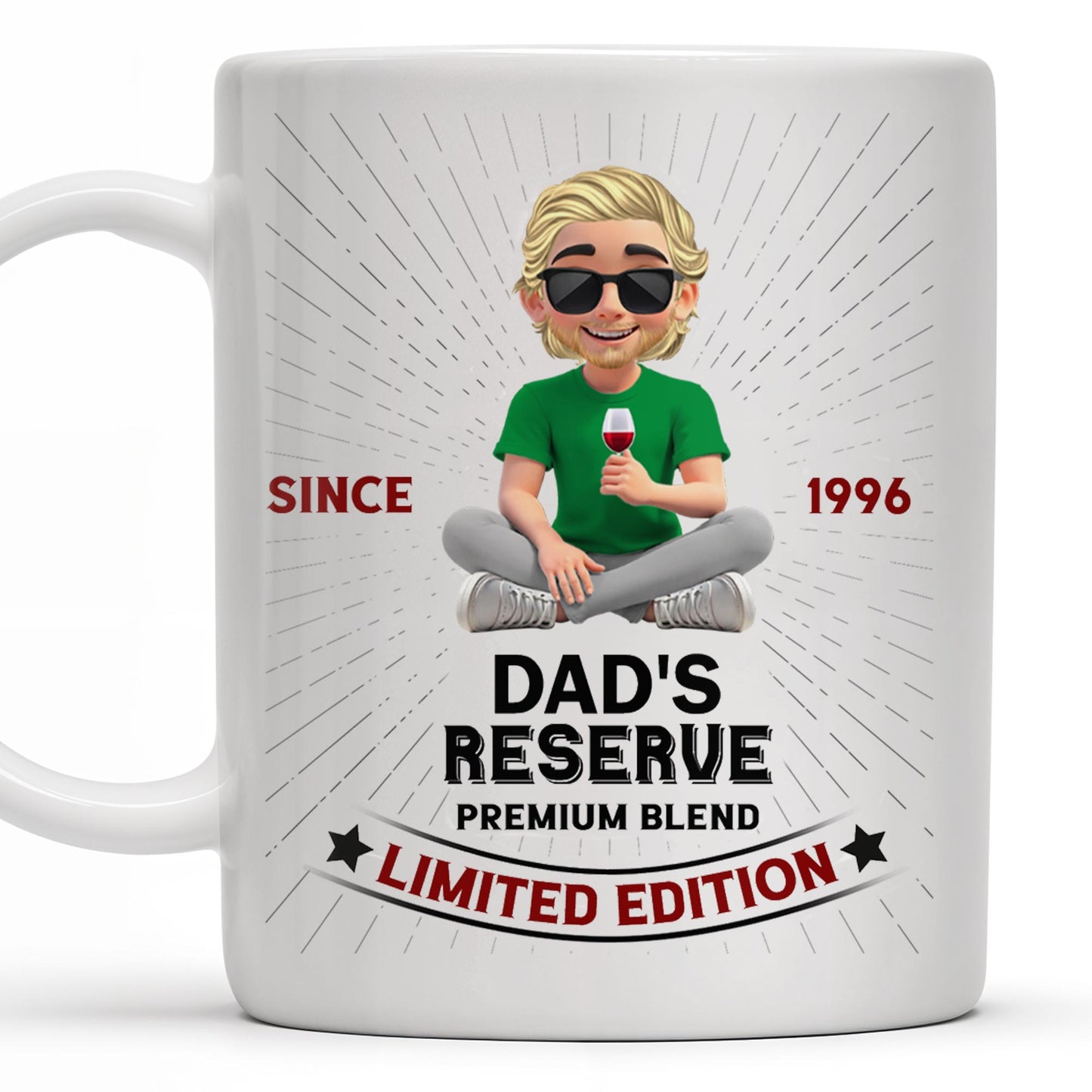 Dad's Reserve Premium Blend Limited Edition, Cartoon of Dad and Wine Glass
