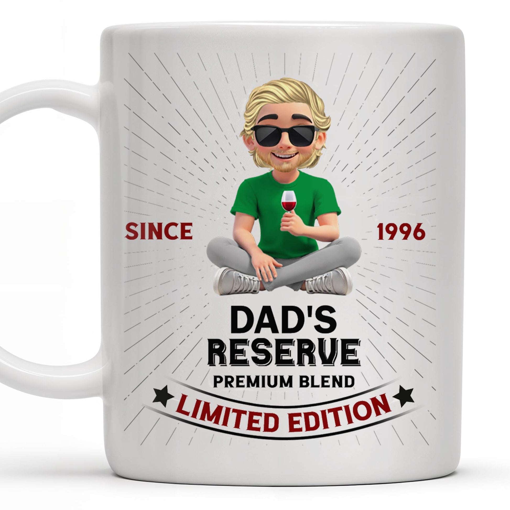 Dad's Reserve Premium Blend Limited Edition, Cartoon of Dad and Wine Glass