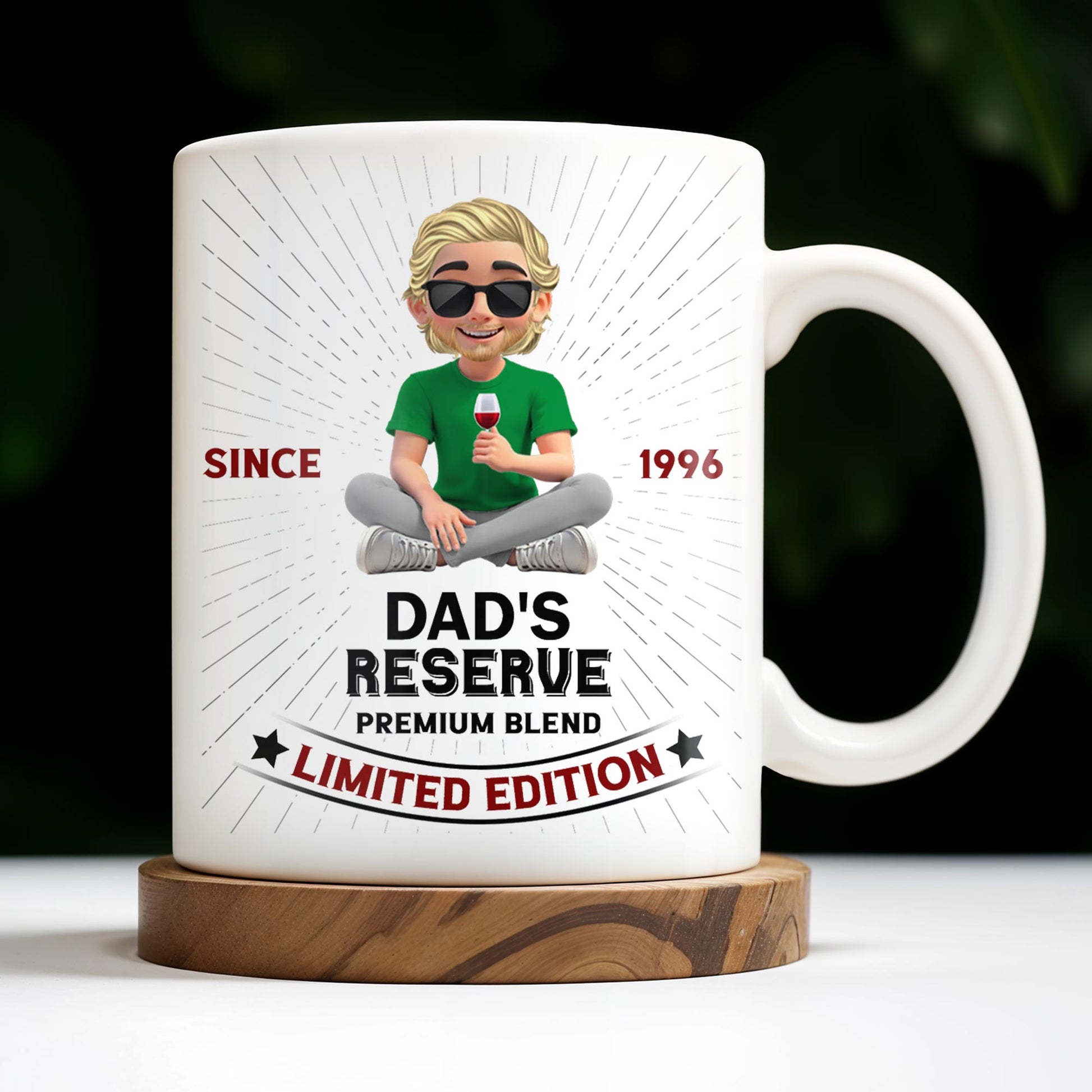 Dad's Reserve Premium Blend Limited Edition, Cartoon of Dad and Wine Glass