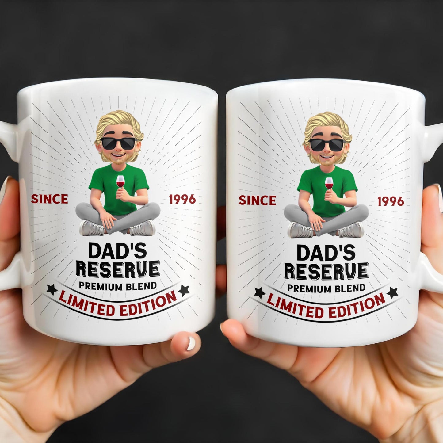 Dad's Reserve Premium Blend Limited Edition, Cartoon of Dad and Wine Glass