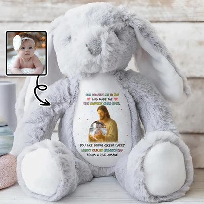 God Brought Me To You And Made Me The Happiest Child Ever, Stuffed Bunny and Baby Photo