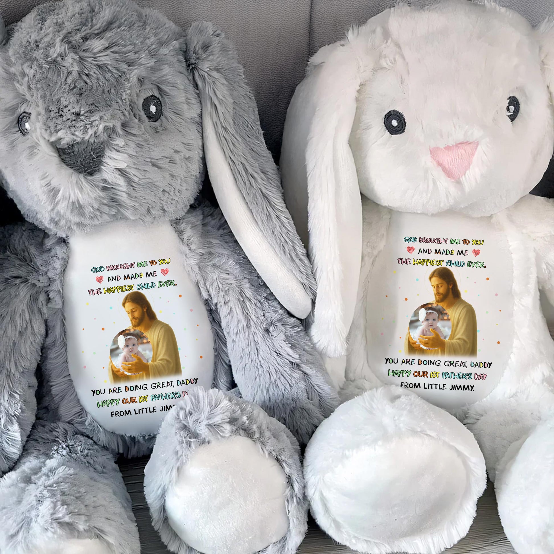 God Brought Me To You And Made Me The Happiest Child Ever, Stuffed Bunny and Baby Photo