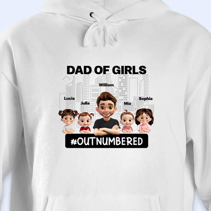 Dad Of Girls #Outnumbered, Cartoon Characters And Cityscape