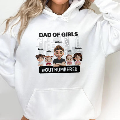 Dad Of Girls #Outnumbered, Cartoon Characters And Cityscape