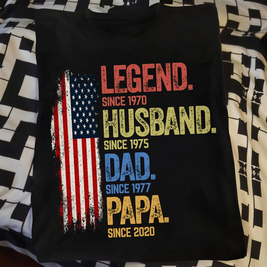 Legend Husband, Dad, Papa T-shirt With American Flag