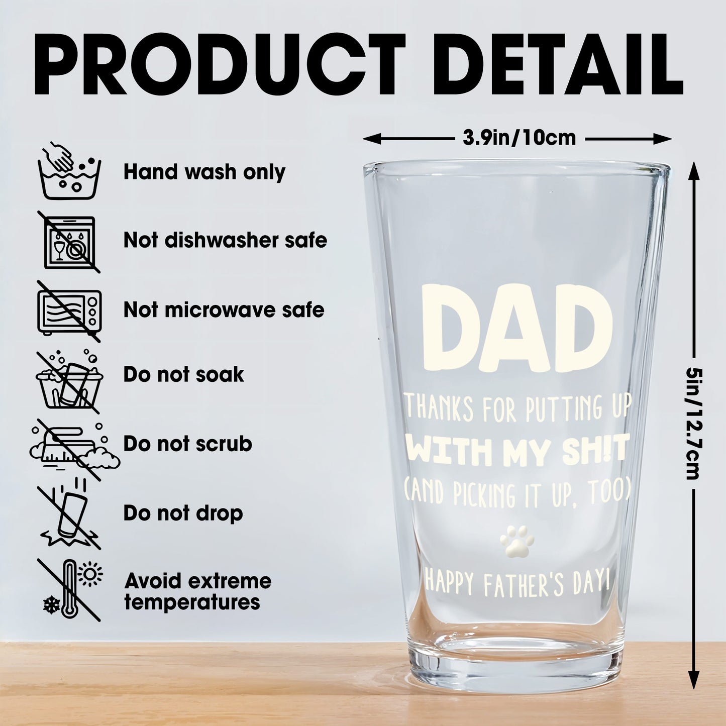 Dad, Thanks For Putting Up With My Shit, Dog and Paw Prints - Personalized Custom Beer Glass - DAD084_BRG