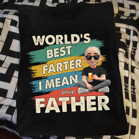 World's Best Farter I Mean Father, Text and Cartoon Character