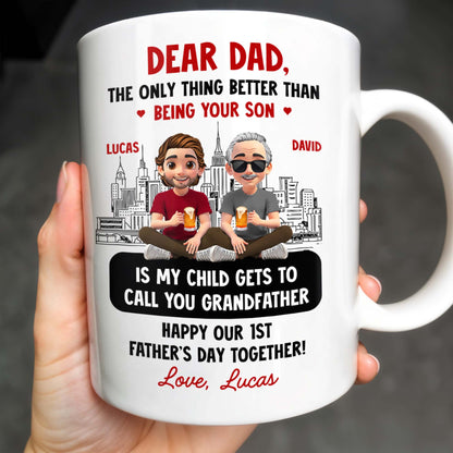 Dear Dad, The Only Thing Better Than Being Your Son, Cartoon Characters and City Skyline - Personalized Custom Coffee Mug - DAD106_MG