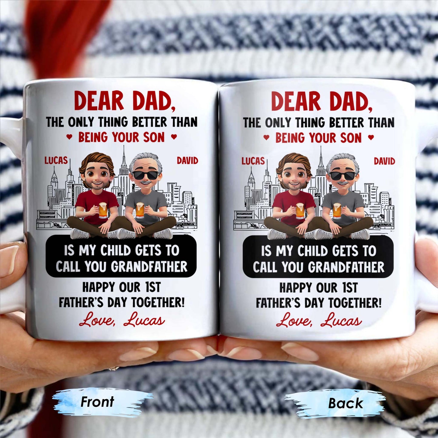 Dear Dad, The Only Thing Better Than Being Your Son, Cartoon Characters and City Skyline - Personalized Custom Coffee Mug - DAD106_MG