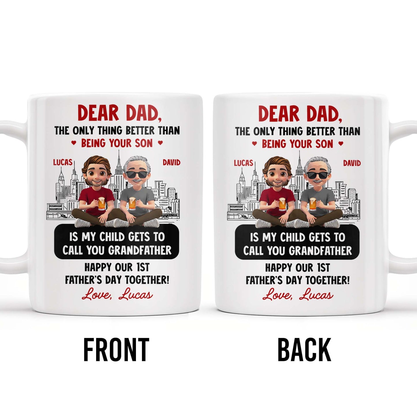 Dear Dad, The Only Thing Better Than Being Your Son, Cartoon Characters and City Skyline - Personalized Custom Coffee Mug - DAD106_MG