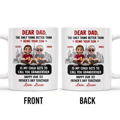 Dear Dad, The Only Thing Better Than Being Your Son, Cartoon Characters and City Skyline - Personalized Custom Coffee Mug - DAD106_MG