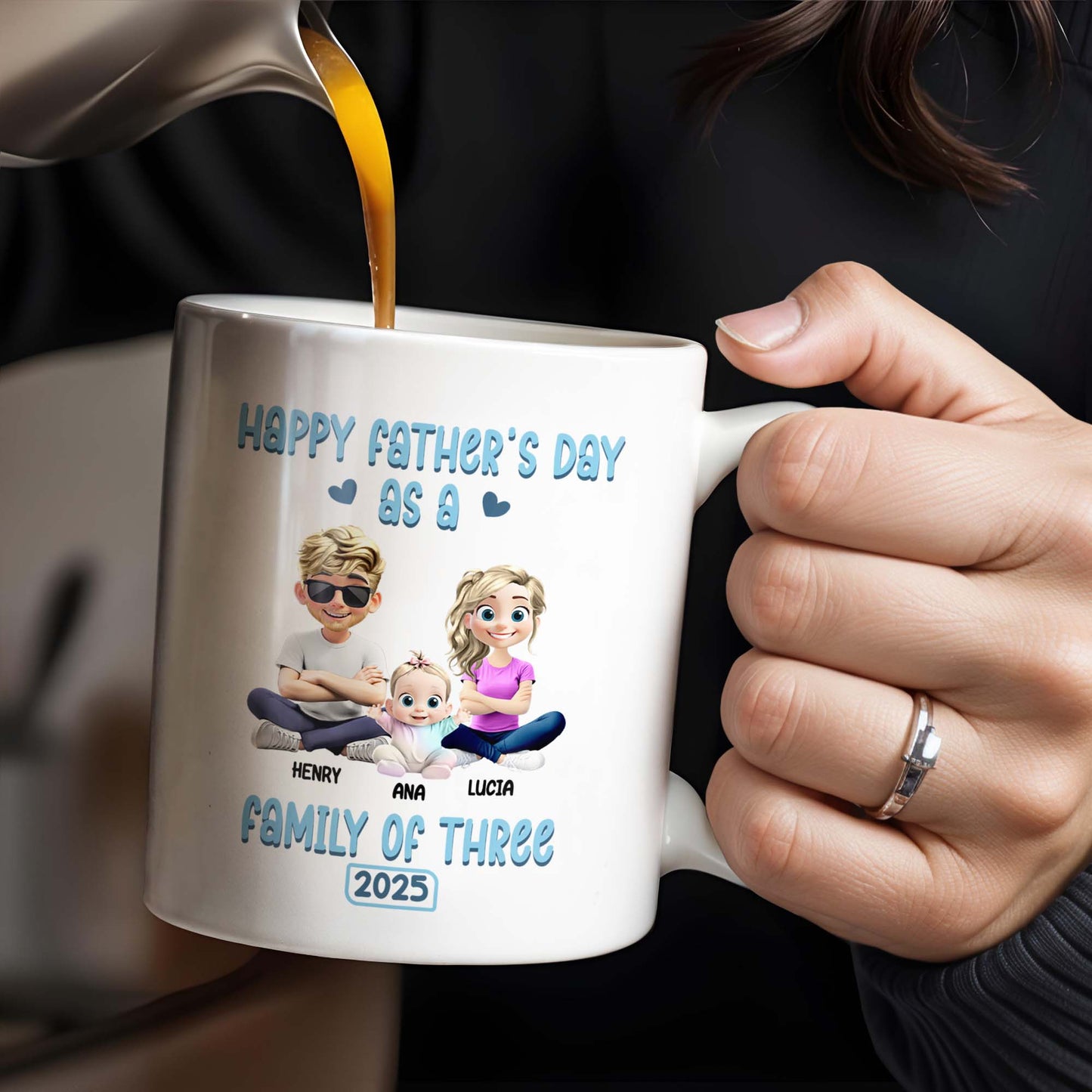 Happy Father's Day As A Family Of Three, Hearts And Family Design