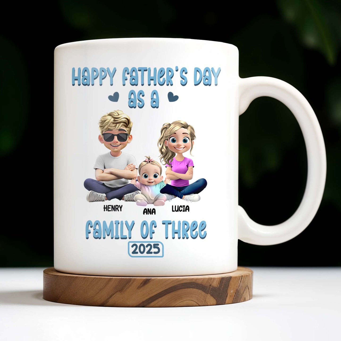 Happy Father's Day As A Family Of Three, Hearts And Family Design