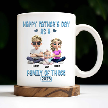 Happy Father's Day As A Family Of Three, Hearts And Family Design