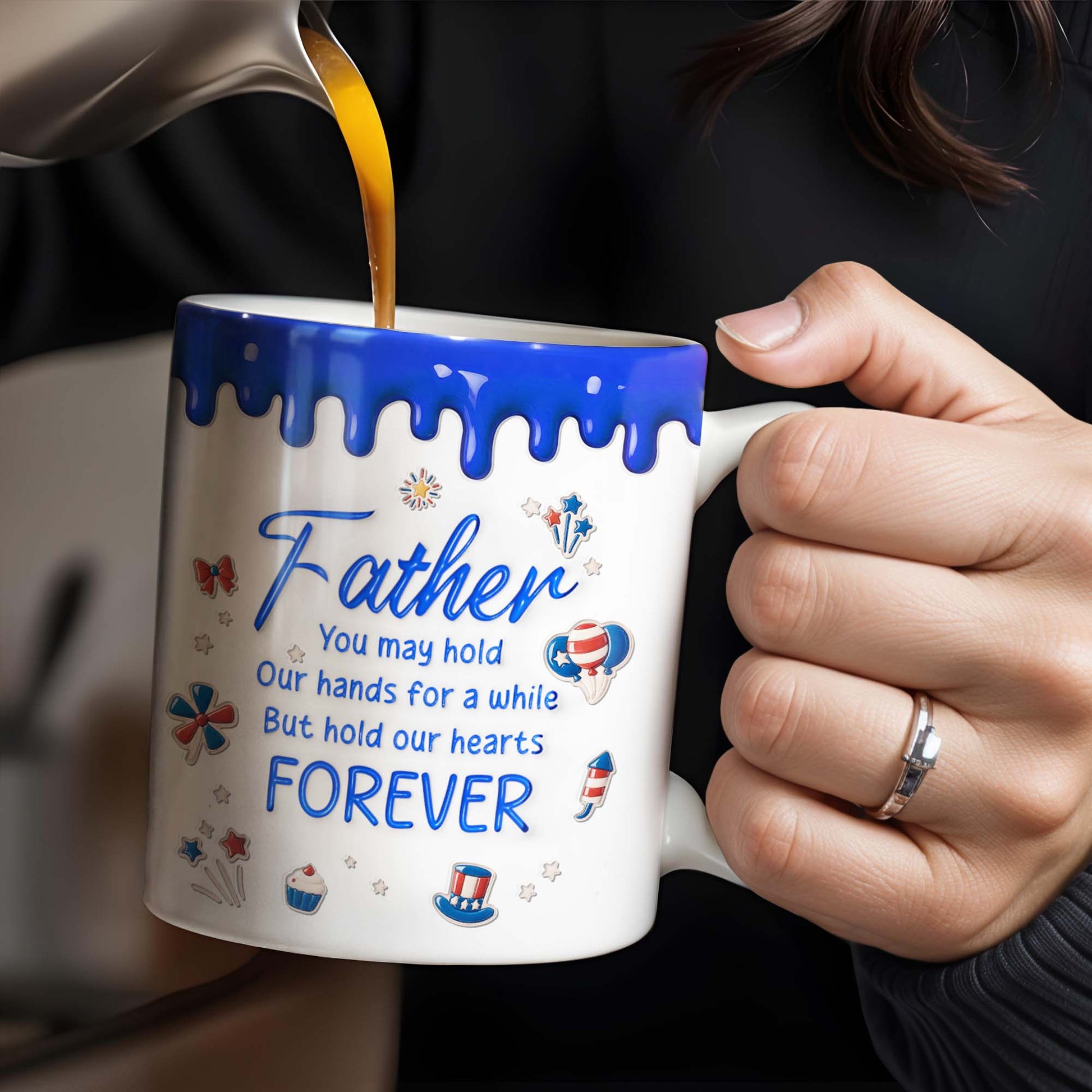 Father, You May Hold Our Hands For A While But Hold Our Hearts Forever, American Flag Balloon, Top Hat