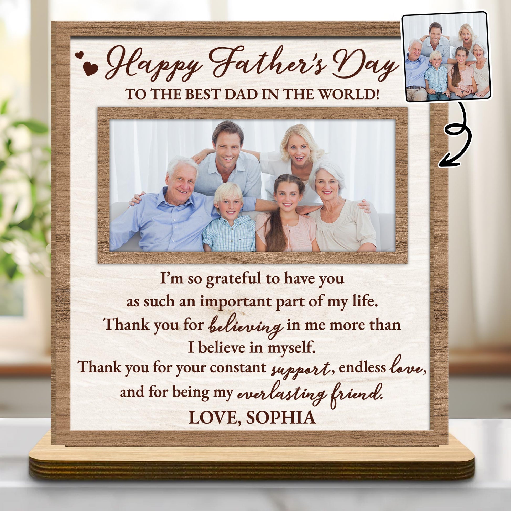 Happy Father's Day To The Best Dad In The World, Wood Plaque, Photo Frame