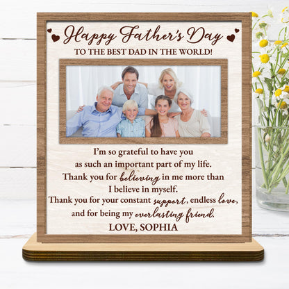 Happy Father's Day To The Best Dad In The World, Wood Plaque, Photo Frame