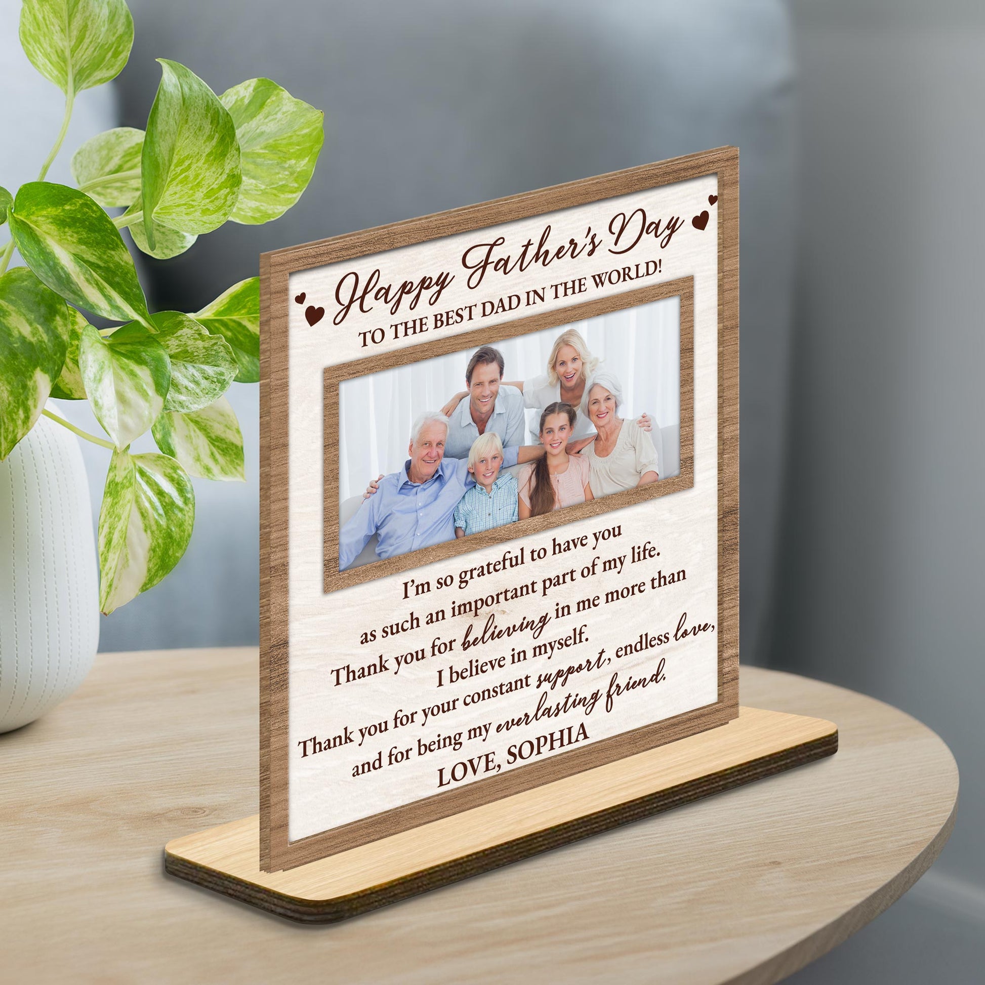 Happy Father's Day To The Best Dad In The World, Wood Plaque, Photo Frame