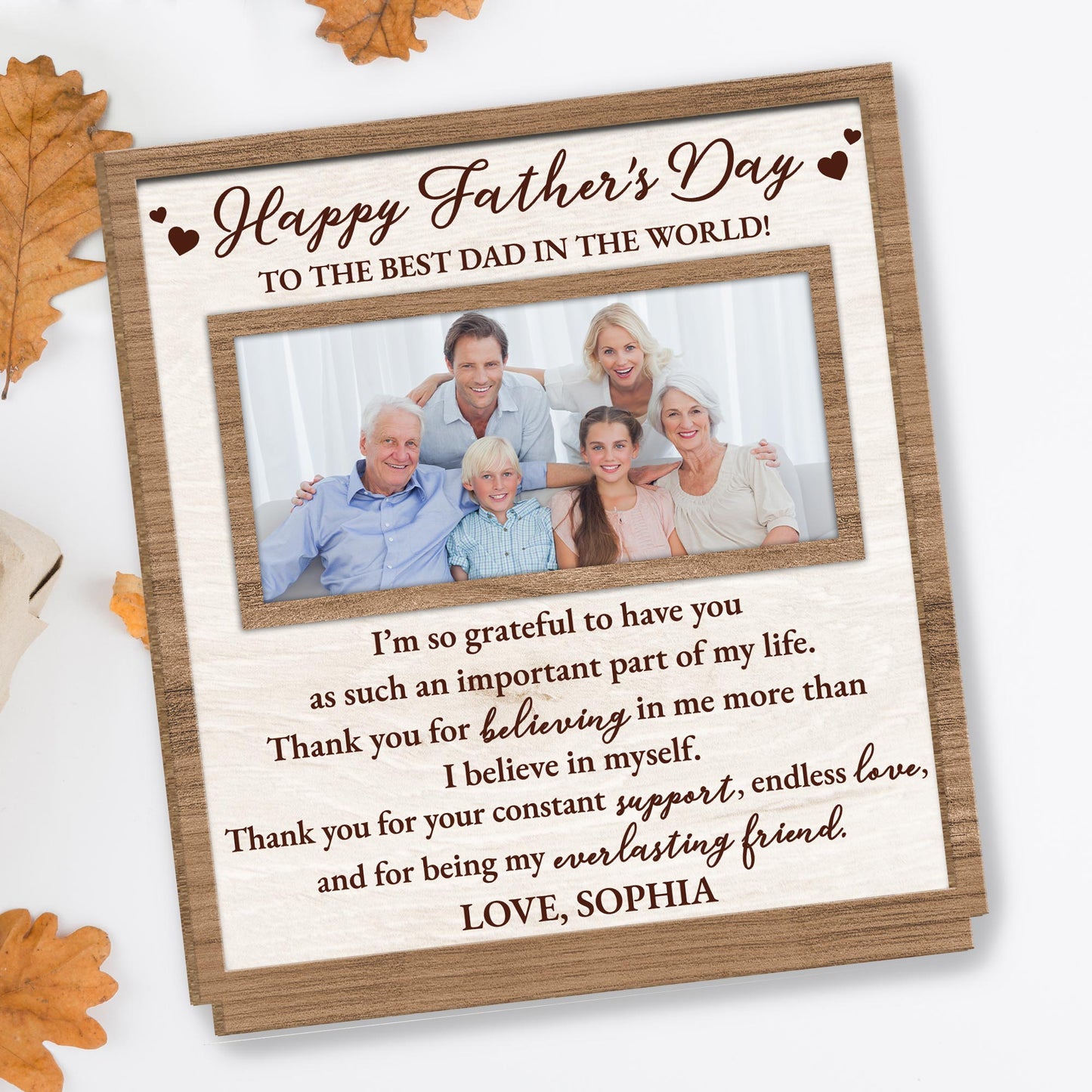 Happy Father's Day To The Best Dad In The World, Wood Plaque, Photo Frame