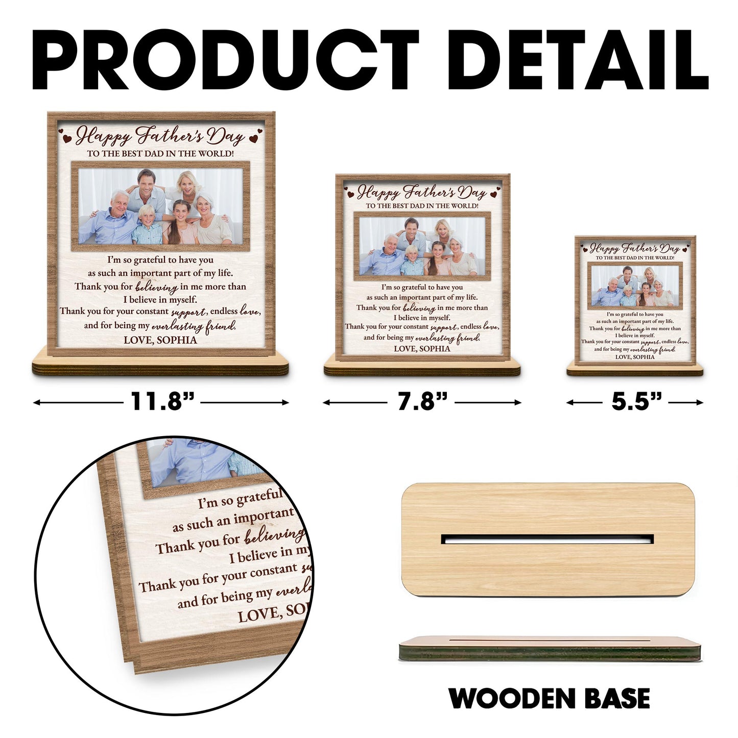 Happy Father's Day To The Best Dad In The World, Wood Plaque, Photo Frame