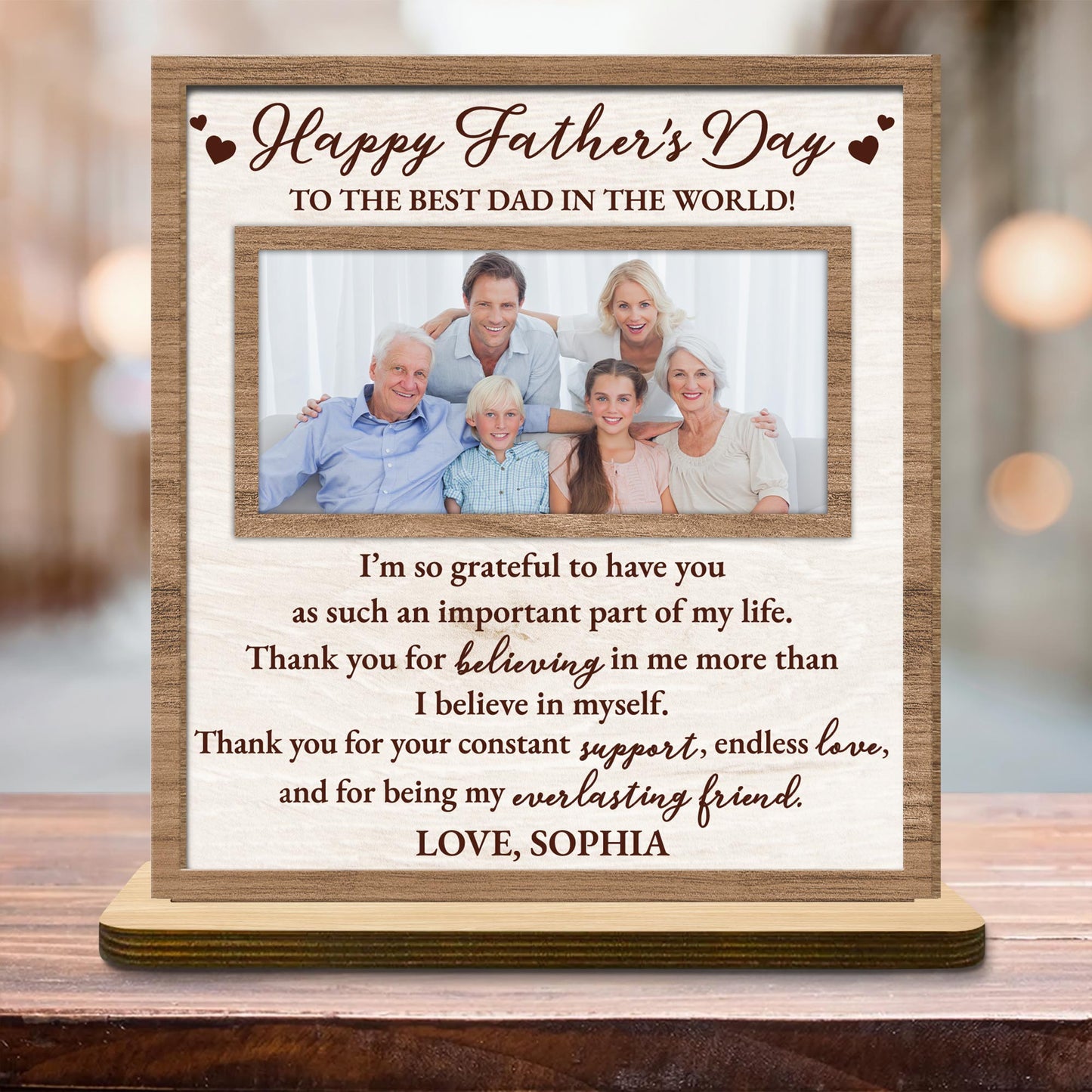 Happy Father's Day To The Best Dad In The World, Wood Plaque, Photo Frame