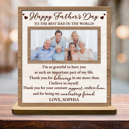 Happy Father's Day To The Best Dad In The World, Wood Plaque, Photo Frame