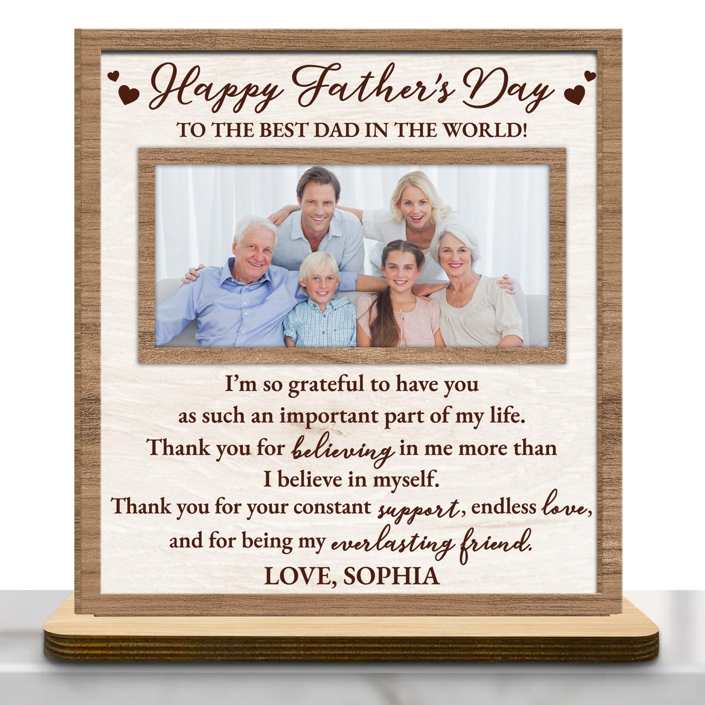 Happy Father's Day To The Best Dad In The World, Wood Plaque, Photo Frame