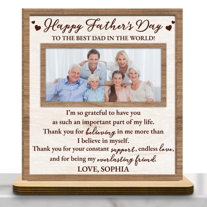 Happy Father's Day To The Best Dad In The World, Wood Plaque, Photo Frame