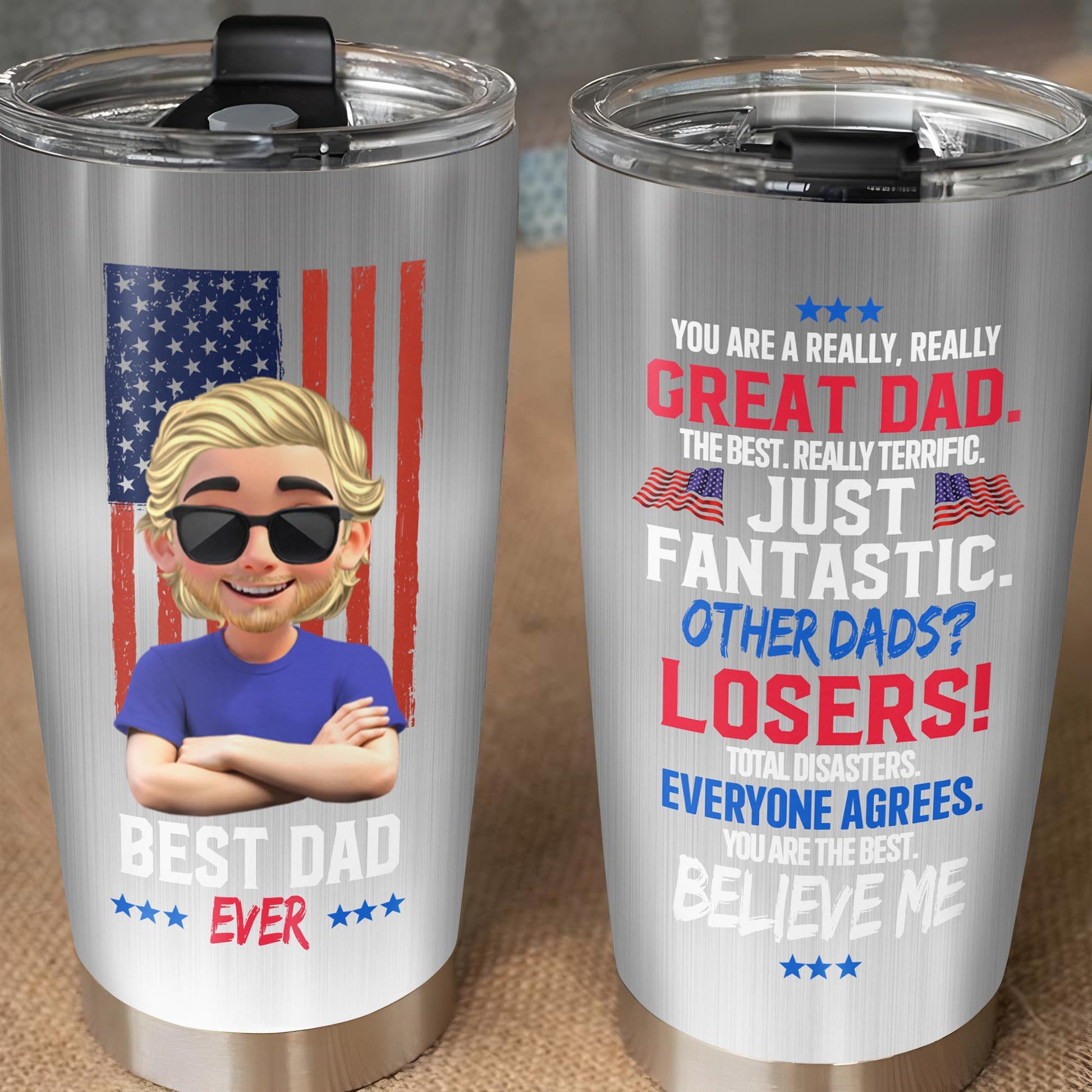 You Are A Really, Really Great Dad, American Flag And Cartoon Character