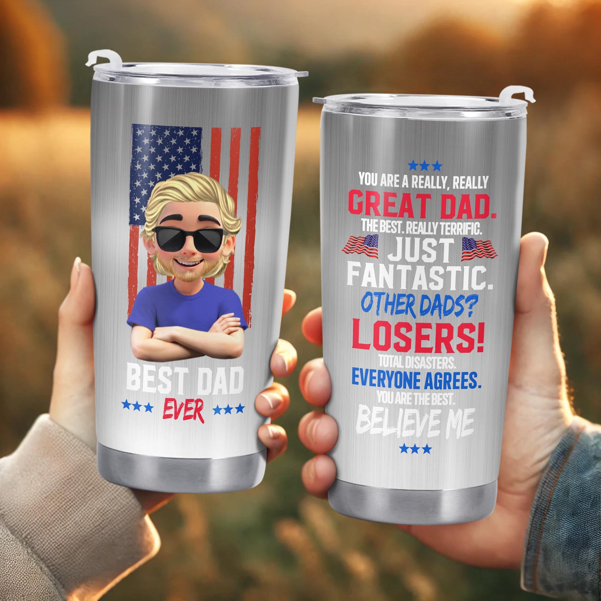 You Are A Really, Really Great Dad, American Flag And Cartoon Character