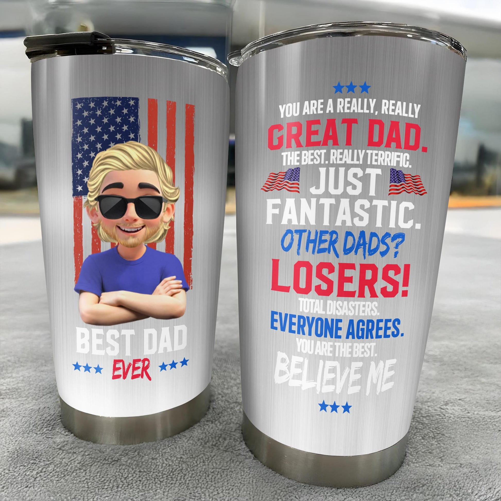 You Are A Really, Really Great Dad, American Flag And Cartoon Character