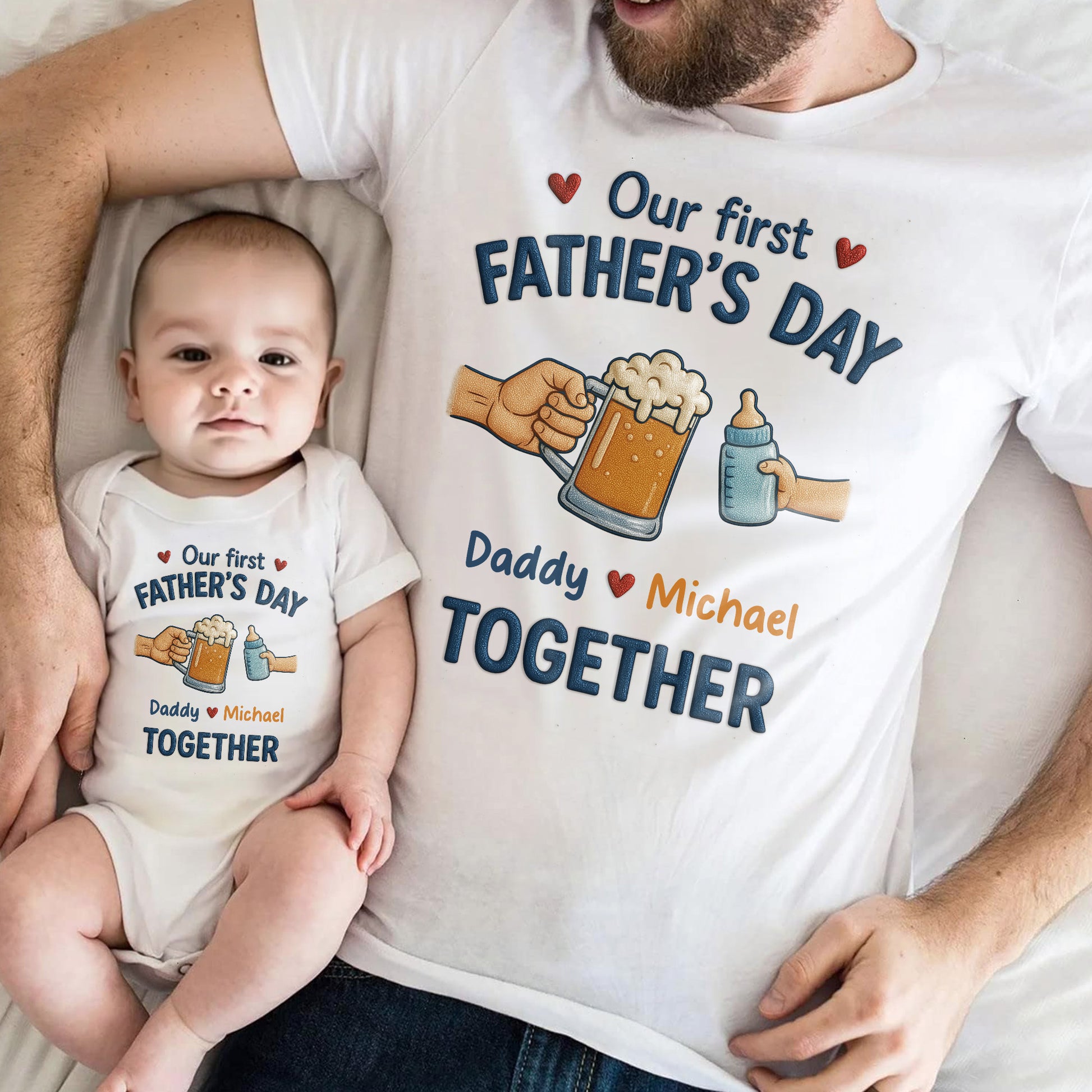 Our First Father's Day Daddy And Baby First Father's Day Beer Mug and Baby Bottle