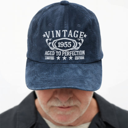 Vintage Aged To Perfection Limited Edition - Personalized Custom Washed Denim Cap - DAD118_WDCAP