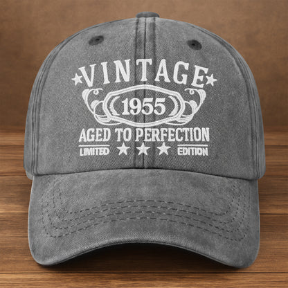 Vintage Aged To Perfection Limited Edition - Personalized Custom Washed Denim Cap - DAD118_WDCAP