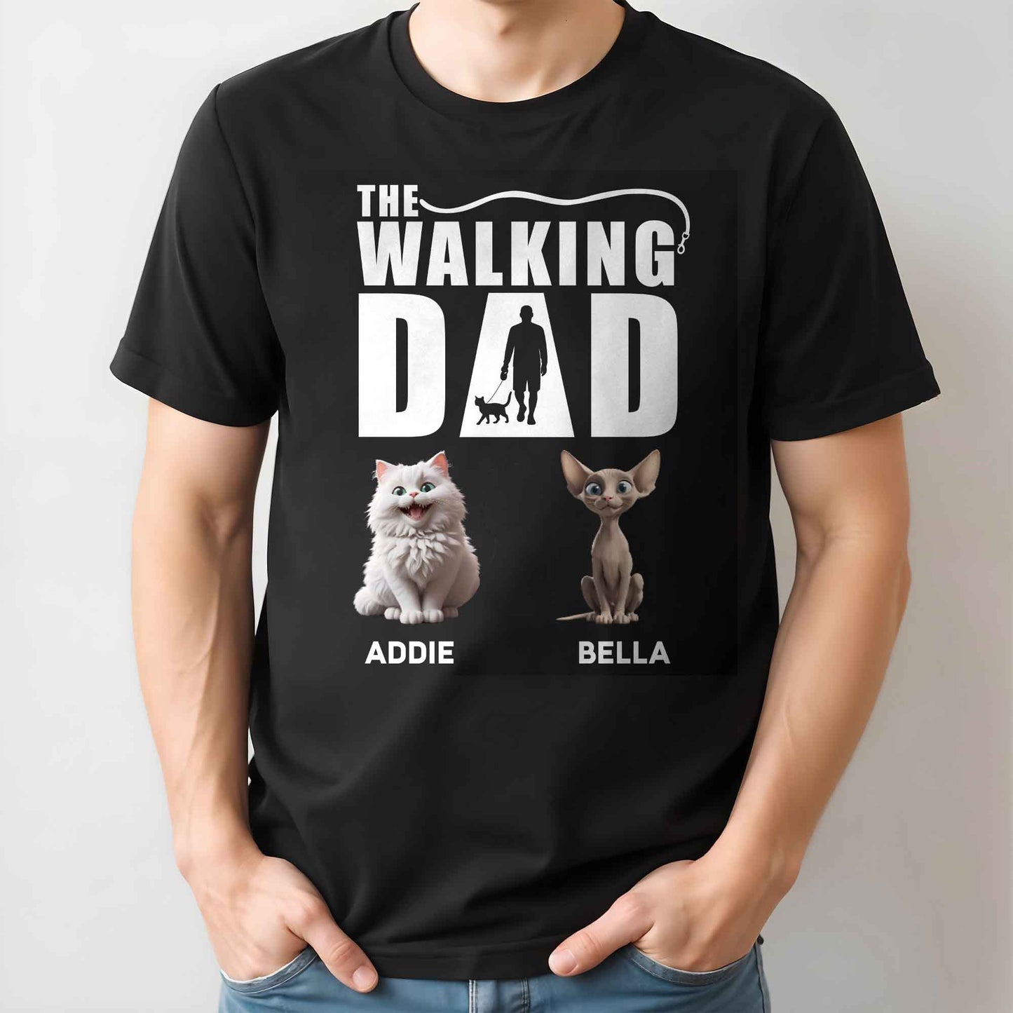 The Walking Dad With Man Silhouette, Dog, And Cats