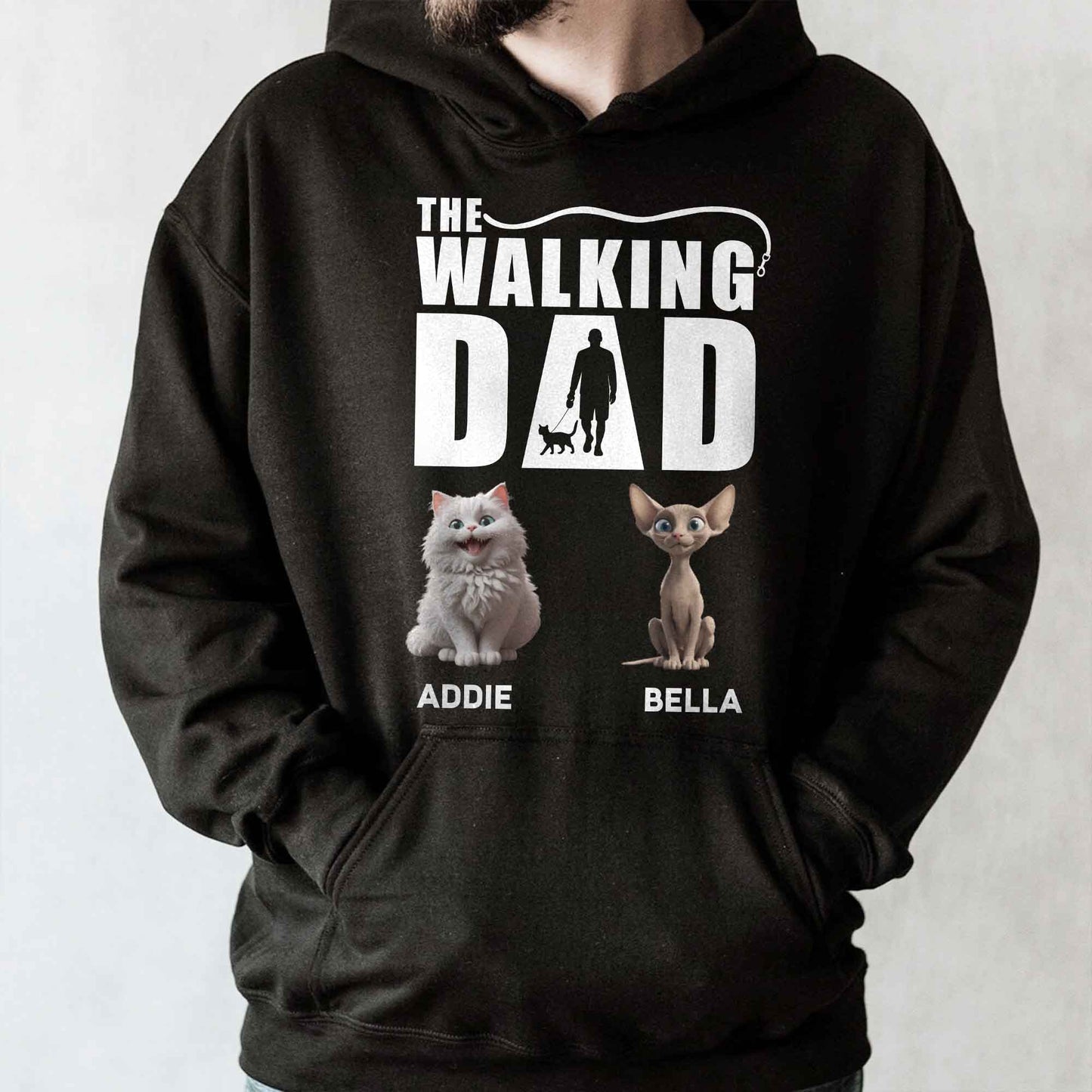 The Walking Dad With Man Silhouette, Dog, And Cats