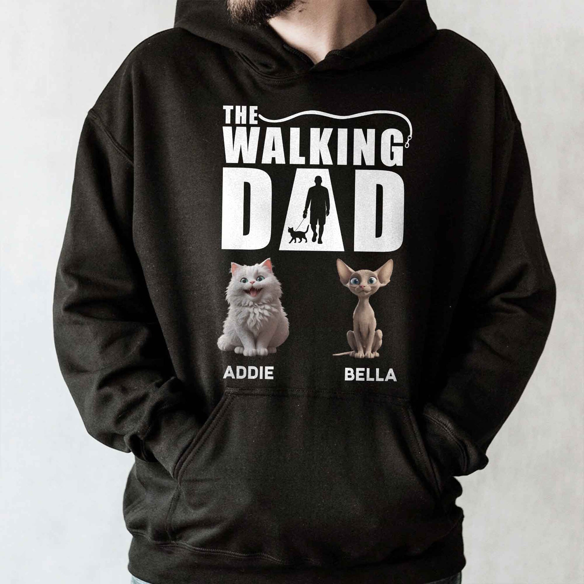 The Walking Dad With Man Silhouette, Dog, And Cats